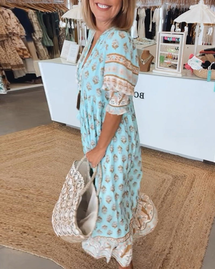MANA | MIDI-KLEID MIT FLORALEN MUSTERN UND V-AUSSCHNITT