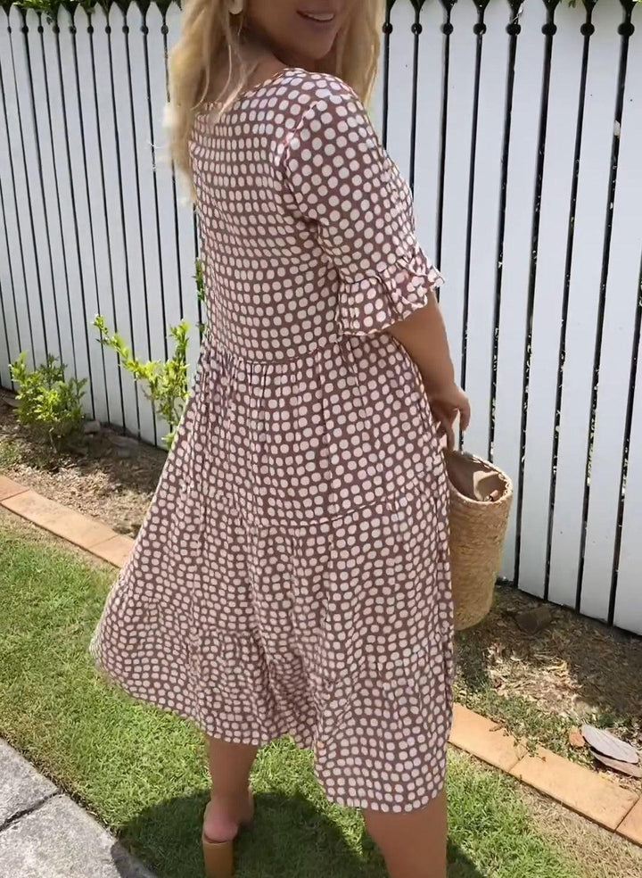 ZORA | MIDI-KLEID MIT KURZEN ÄRMELN IN SAND