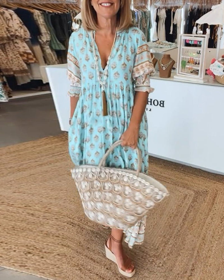 MANA | MIDI-KLEID MIT FLORALEN MUSTERN UND V-AUSSCHNITT