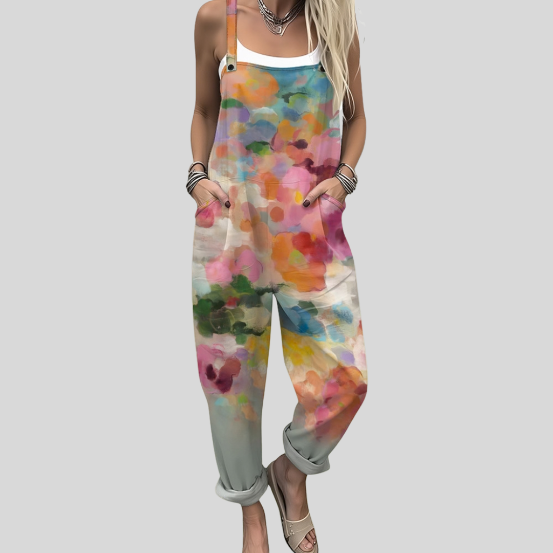 Latzhose mit Aquarell-Blumen