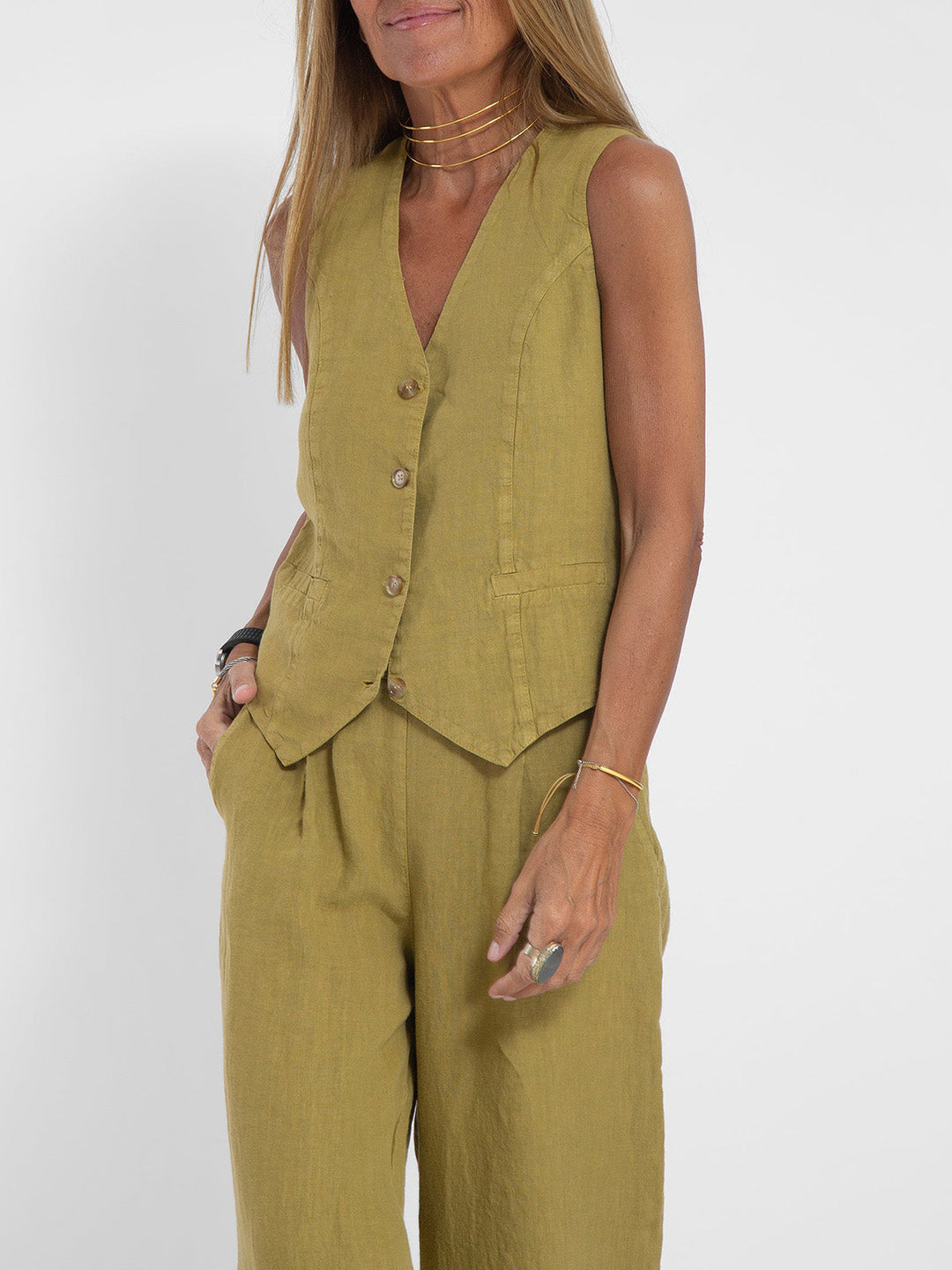 Aira - Ensemble Gilet mit Knöpfen &amp; Weite Hose