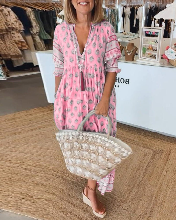 MANA | MIDI-KLEID MIT FLORALEN MUSTERN UND V-AUSSCHNITT