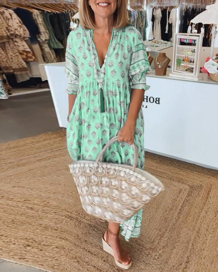 MANA | MIDI-KLEID MIT FLORALEN MUSTERN UND V-AUSSCHNITT