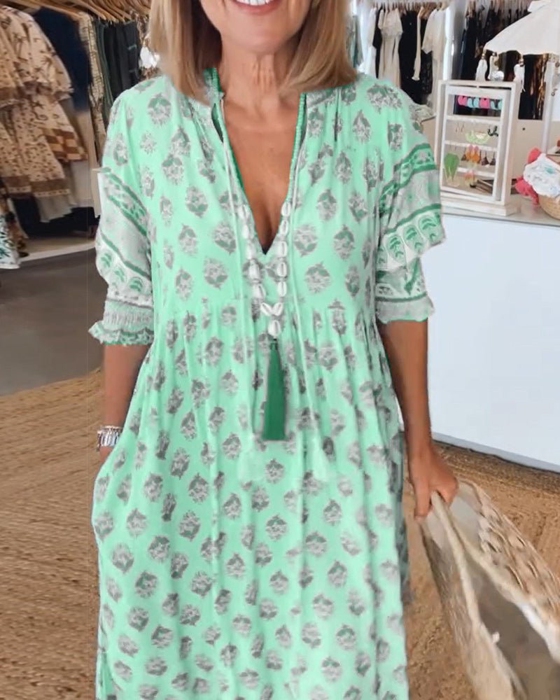MANA | MIDI-KLEID MIT FLORALEN MUSTERN UND V-AUSSCHNITT