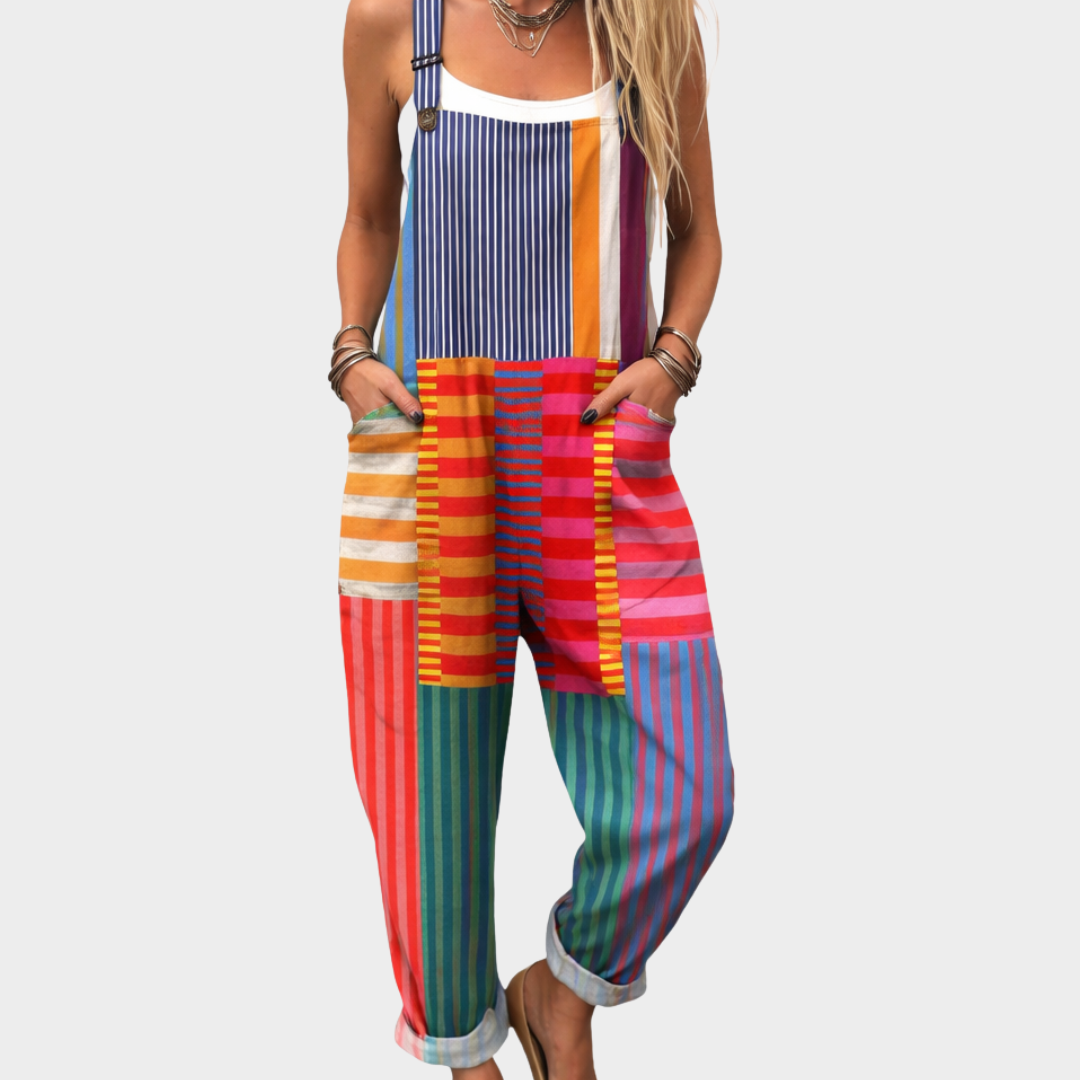 Bunte Latzhose mit Streifenmix