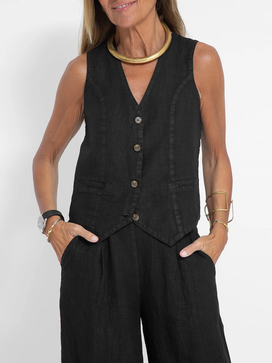 Aira - Ensemble Gilet mit Knöpfen &amp; Weite Hose