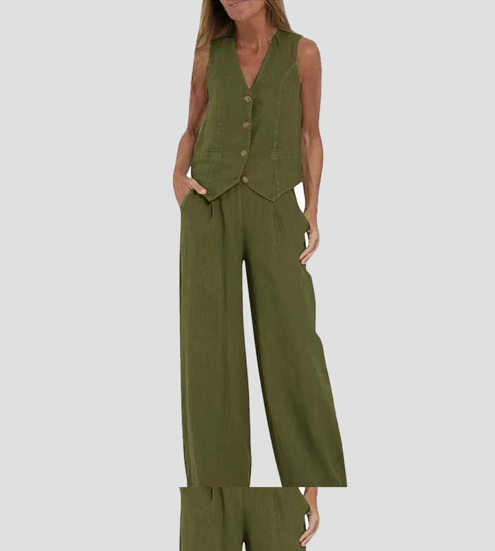 Aira - Ensemble Gilet mit Knöpfen &amp; Weite Hose