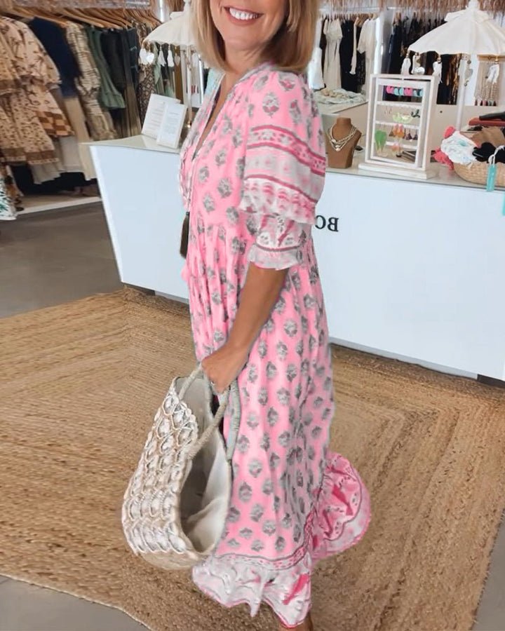 MANA | MIDI-KLEID MIT FLORALEN MUSTERN UND V-AUSSCHNITT