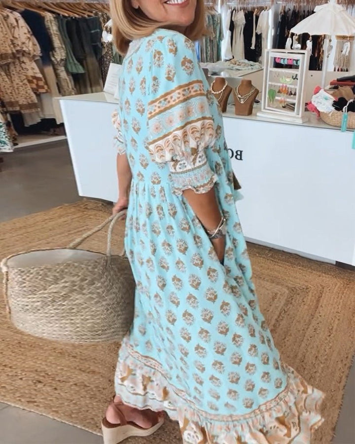MANA | MIDI-KLEID MIT FLORALEN MUSTERN UND V-AUSSCHNITT