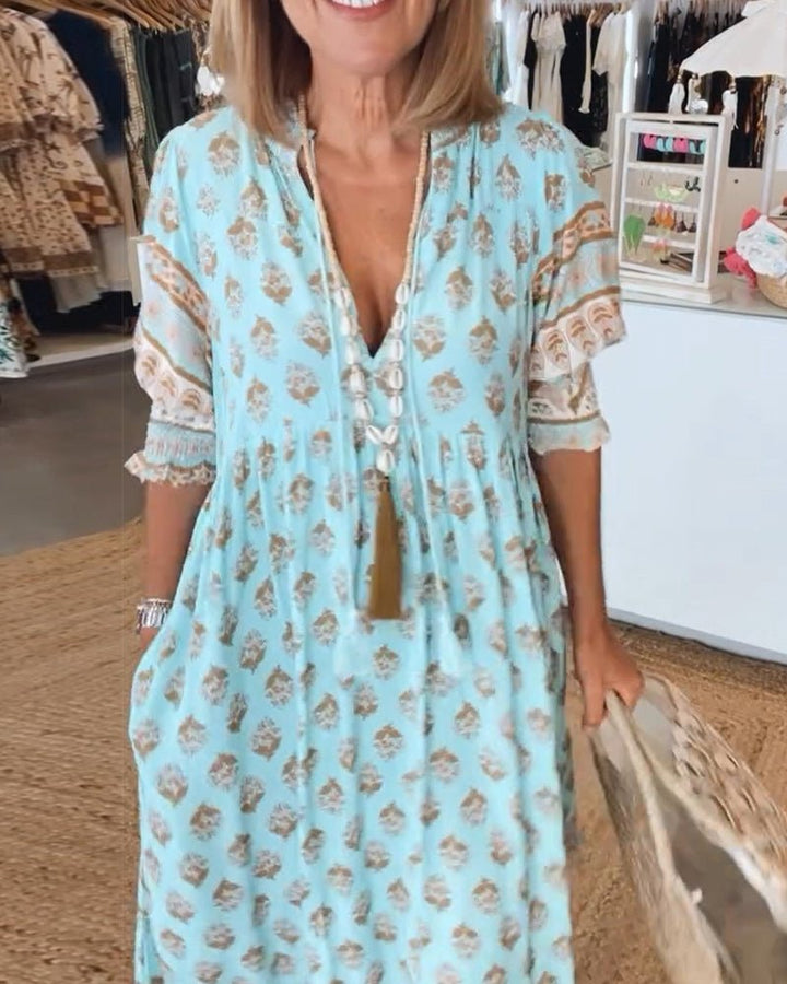 MANA | MIDI-KLEID MIT FLORALEN MUSTERN UND V-AUSSCHNITT