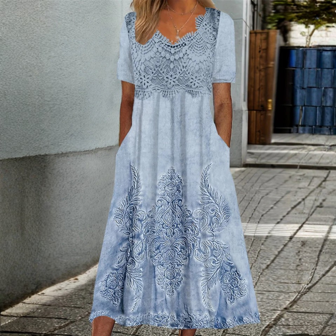 INDIGO | ELEGANTES MIDI-KLEID MIT BLUMENMUSTER