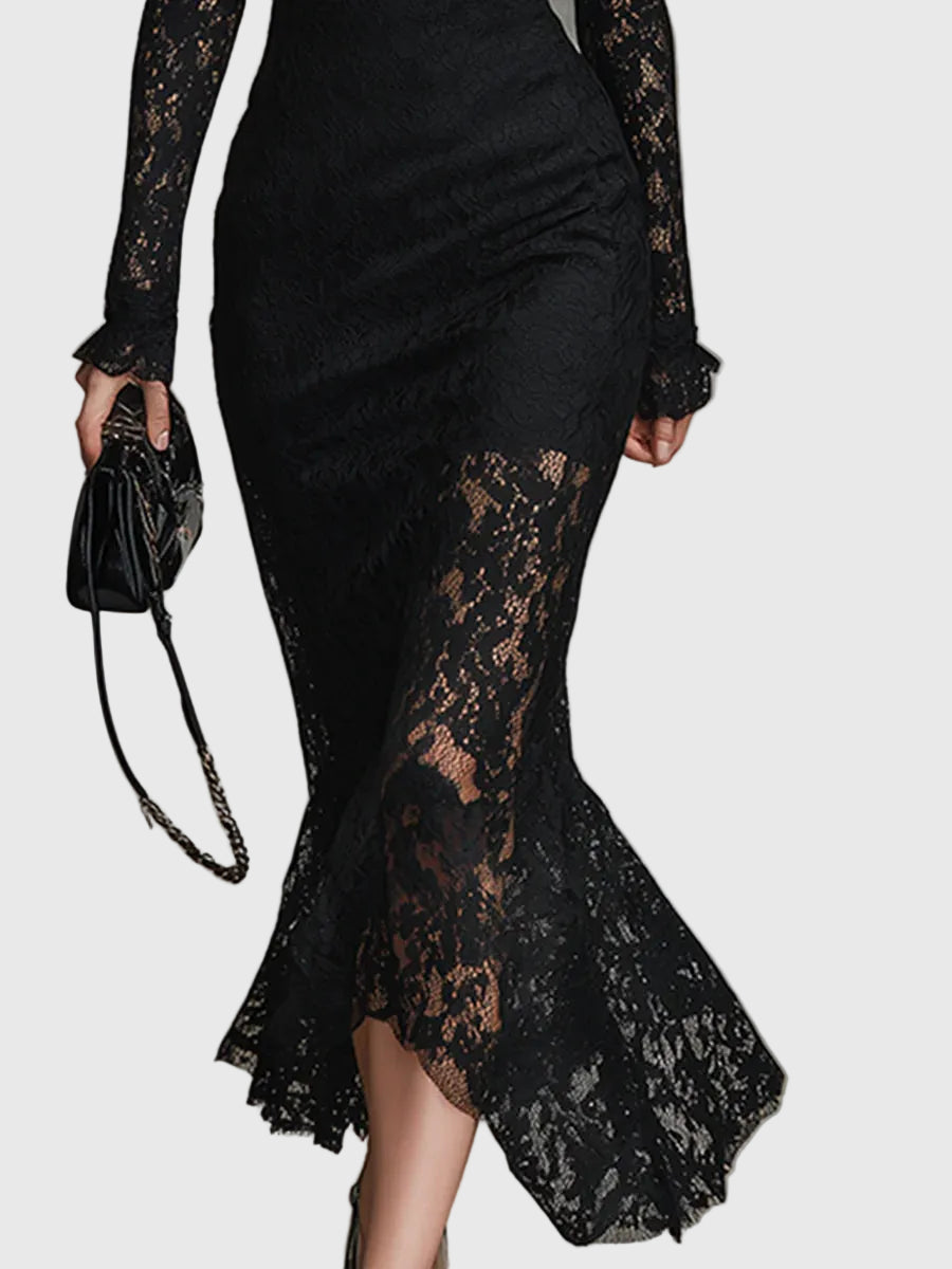 Monica | Elegantes Maxikleid mit ausgestelltem Spitzenrock