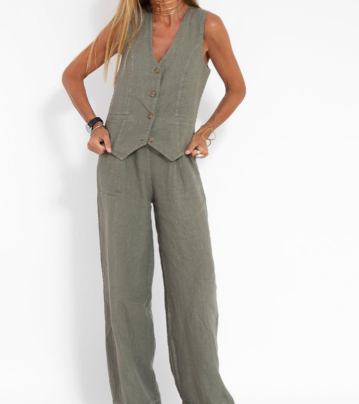 Aira - Ensemble Gilet mit Knöpfen &amp; Weite Hose