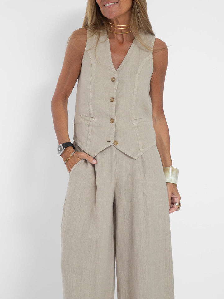 Aira - Ensemble Gilet mit Knöpfen &amp; Weite Hose