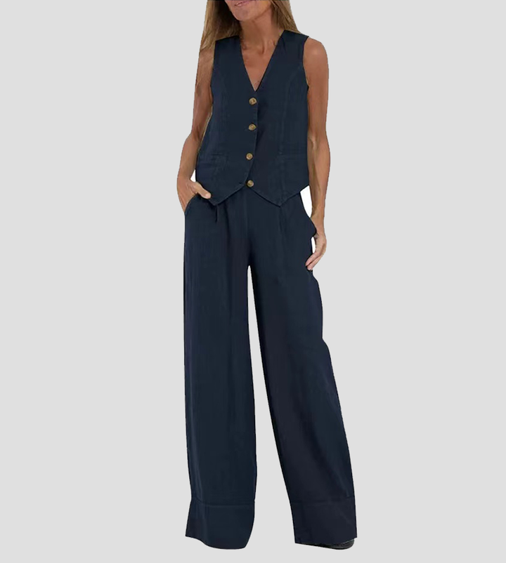 Aira - Ensemble Gilet mit Knöpfen &amp; Weite Hose