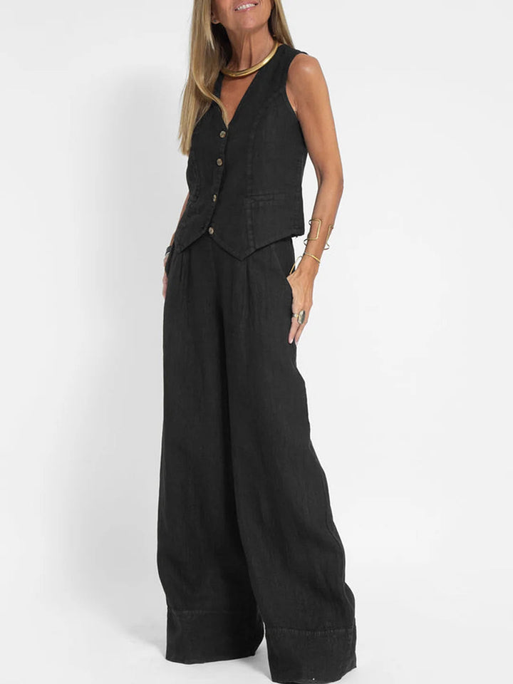 Aira - Ensemble Gilet mit Knöpfen &amp; Weite Hose