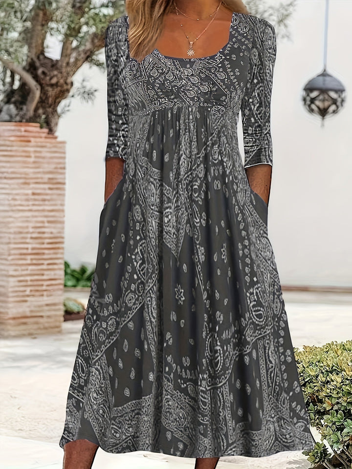 ELOWEN | MIDI-KLEID MIT LANGEN ÄRMELN CASUAL