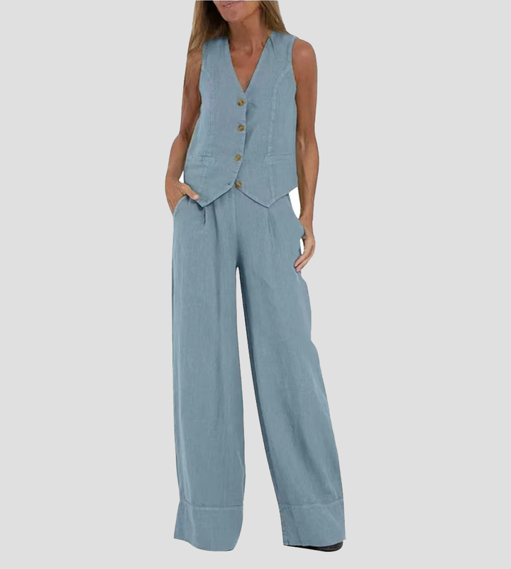Aira - Ensemble Gilet mit Knöpfen &amp; Weite Hose