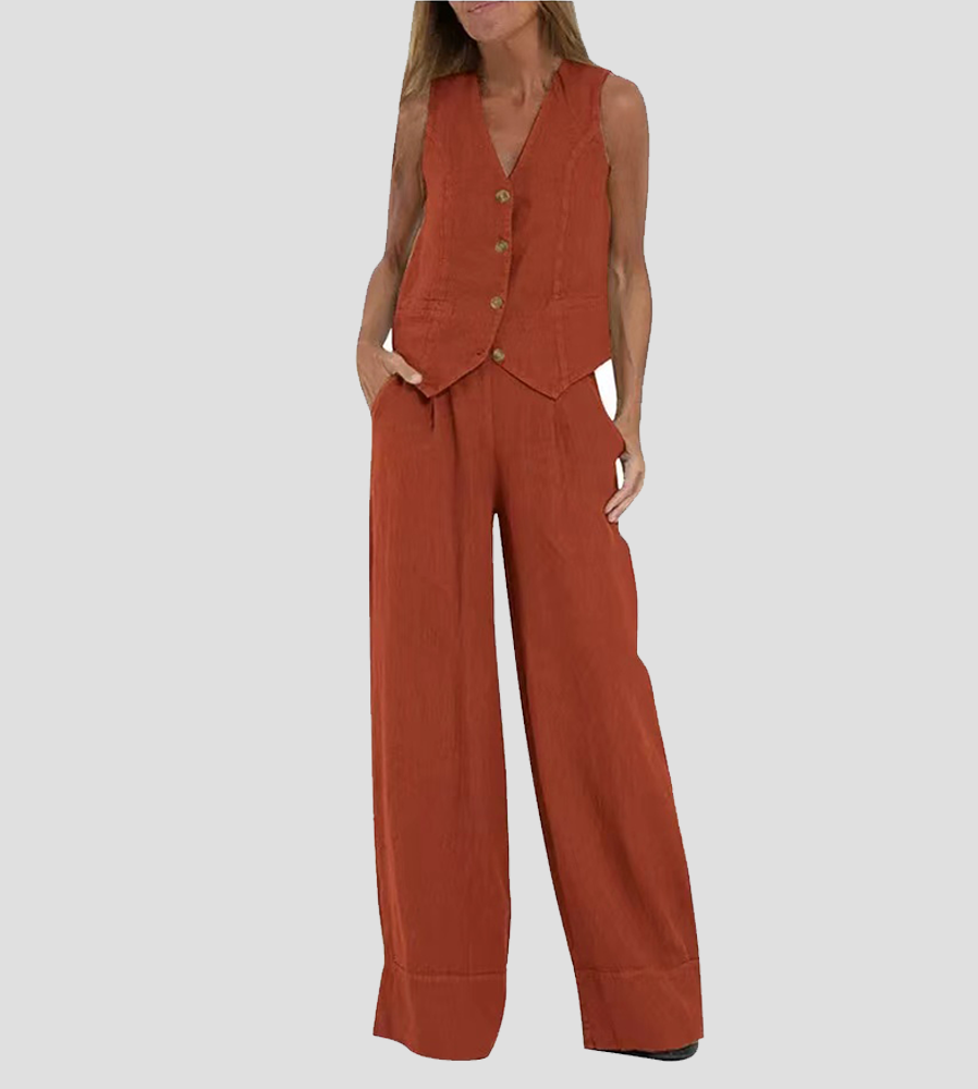 Aira - Ensemble Gilet mit Knöpfen &amp; Weite Hose